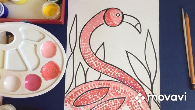 Урок рисования /drawing lesson. Рисуем фламинго в стиле "пуантилизм". смотреть онлайн