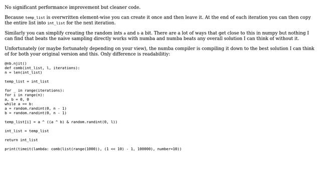 Code Review: Iterative uniform recombination of integer lists in python with numba (3 Solutions!!) смотреть онлайн