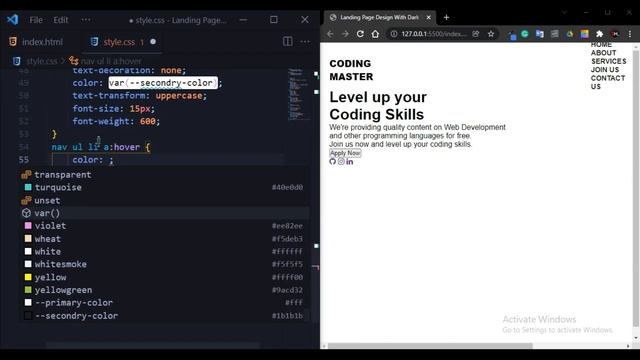 Landing Page Design With Dark Theme Using HTML & CSS
