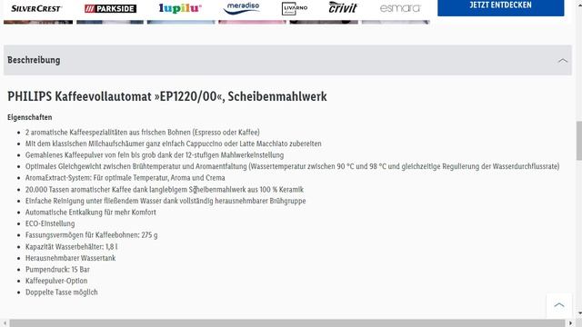 PHILIPS Kaffeevollautomat EP1220 mit Keramik Scheibenmahlwerk bei Lidl ab Di 4 Okt 2022 смотреть онлайн