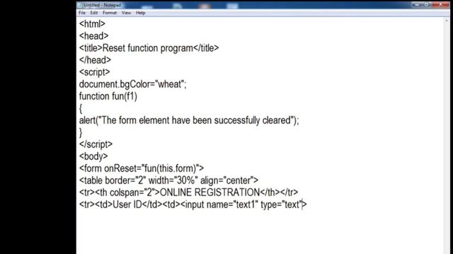 RESET FUNCTION IN JAVASCRIPT