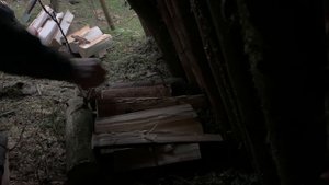 Двухдневный поход без палатки А-образное укрытие с помощью лучковой пилы и топора Мясо на углях