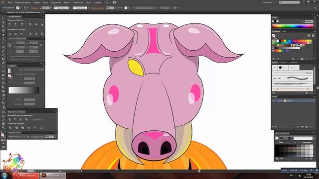 Pig and pumpkin. Vector. Fast drawing. Drawing an animal, halloween. Рисование животного смотреть онлайн