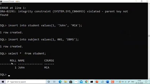 Foreign Key Implementation with Example in SQL - Hindi