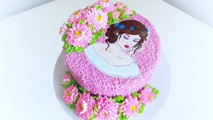 Торт Девушка с хризантемами(крем БЗК). /Cake Girl with chrysanthemums(protein custard).