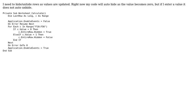 VBA code auto hide/unhide continuously смотреть онлайн
