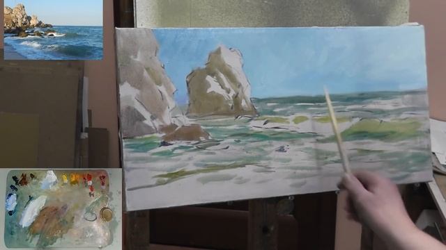 Живопись маслом. Учимся рисовать. Рисуем море, скалы, волну, часть 1.