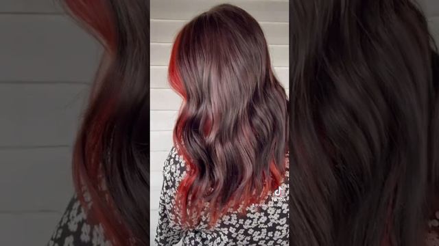 amazing dark brown hair with red MONEY PIECE transformation!