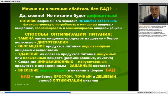 Роль и место БАД в современном мире. Часть 2.  Лысиков Ю. А.  10.12.15 смотреть онлайн