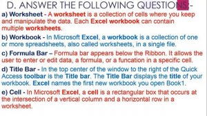 Class 6 Computer Chapter 7 Question Answer | INTRODUCTION TO MICROSOFT EXCEL |