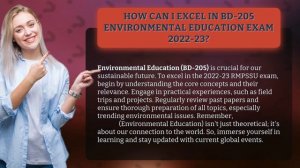 How Can I Excel in BD-205 Environmental Education Exam 2022-23?