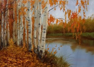 Рисуем осенние березы Художник Вугар Мамедов