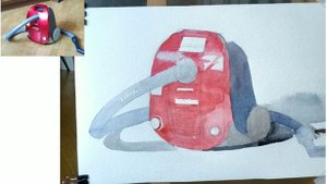 Рисуем пылесос акварелью.