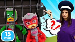 Игрушки Герои в масках и Барби в Тойклаб: Поиск вещей, кража автомобиля! Игры в детективов для детей