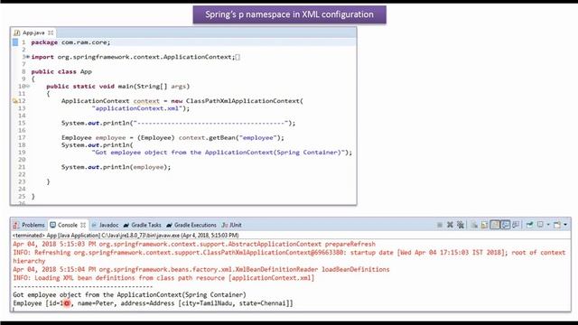 Injecting Dependent Objects with Spring's 'p' Namespace: XML Configuration | Spring Tutorial
