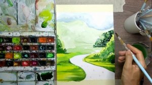 Акварель для НАЧИНАЮЩИХ поэтапно | Как нарисовать пейзаж АКВАРЕЛЬЮ | Рисуем Вьетнам
