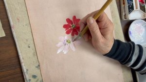 Primrose on Colored Paper Chinese Brush Painting with Ling Chi