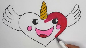 How to draw a unicorn heart for kids | Как нарисовать сердце единорога для детей поэтапно.