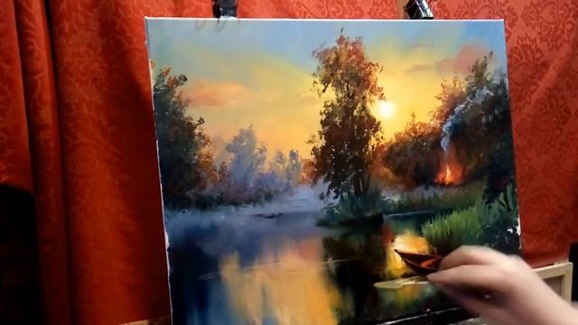 #19 Самая ПРОСТАЯ ТЕХНИКА рисования. Как нарисовать вечерний пейзаж маслом смотреть онлайн