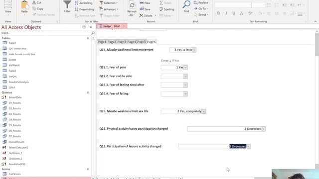 SarQoL Access database - encoding questionnaires and generating scores