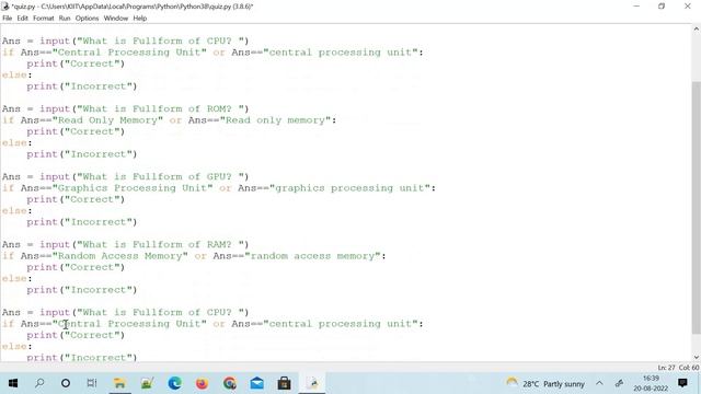 Quiz Game || Quiz game in python || Game||Quiz game  python code