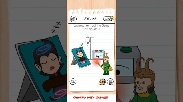 Brain Test 3 Level 144 Loki must extract the Gems with his staff Walkthrough