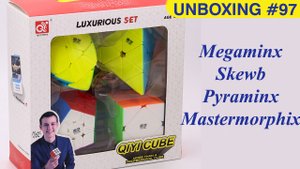 Unboxing №97 QiYi set: Pyraminx, Mastermorphix, Skewb, Megaminx VS Cubing Classroom set. Обзор