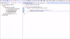 Escape Characters in Java 010 |  How to write Java code with eclipse IDE for complete novice