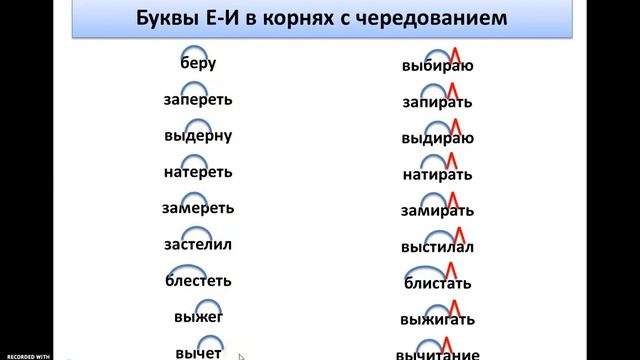 Буквы Е-И в корнях с чередованием смотреть онлайн