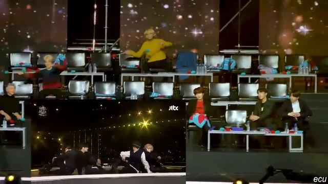 190106 BTS and Seventeen reaction to medley from Stray Kids and IZ_ONE