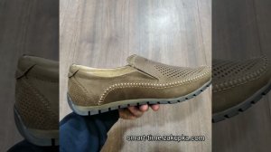 Мужские кожаные мокасины перфорация бежевые (оливковые) весна-лето-осень