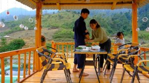 Weeding for glutinous corn, harvesting beans, cooking with daughter and cleaning chicken coop