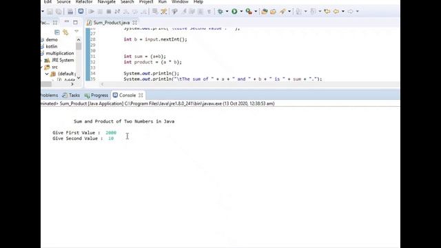 Sum and Product  of Two Numbers in Java
