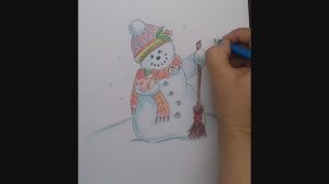 Как нарисовать снеговика\\ рисунок для детей // как нарисовать шапку и шарф