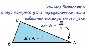 15.12 Учимся вычислять синус острого угла треугольника, если известен косинус этого угла