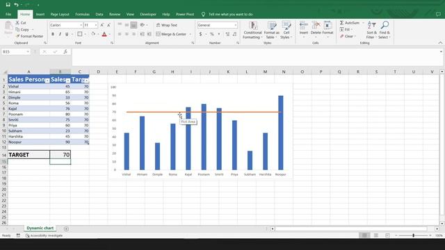 How to create dynamic target line in Excel chart | Excel trick 2023