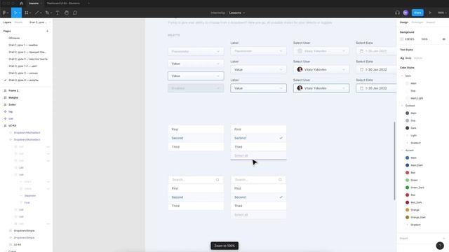 Курс по UI/UX-дизайну, урок 9: поле Select и выпадающие списки в Фигме, дизайн Datepicker