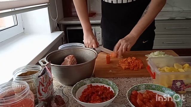 Жаркое с овощами!!! Вкуснейшее жаркое,которое оценят все!!! #жаркое#мясо#казан#зима#овощи#едасдушой