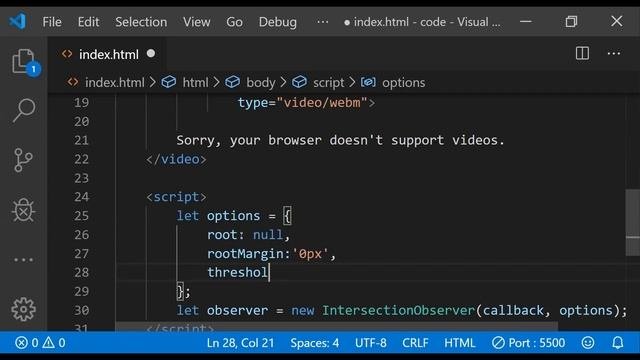 Play/Pause HTML Video Based on Visibility | JavaScript