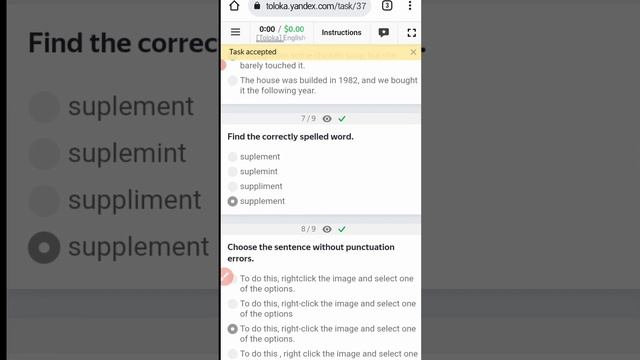 [Toloka] English Grammar Test | New Test | 100% Accepted