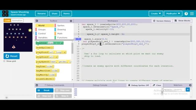 How to Code for Class 9 Project Space Shooter Infinite world Game | part 2 | Code.org | JR CODING