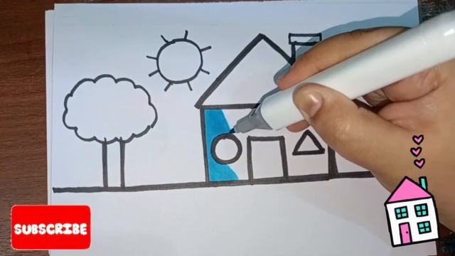 How to draw a house step by step | kids drawing | Easy house drawing for kids. смотреть онлайн