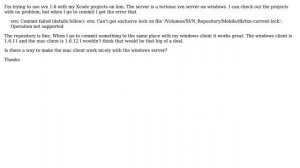 mac svn client can't commit to tortoise svn server (2 Solutions!!)