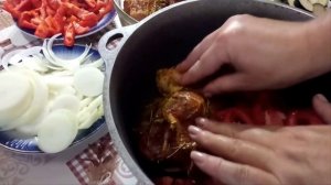 Баранина с овощами в казане! Получается по-домашнему вкусно !!!