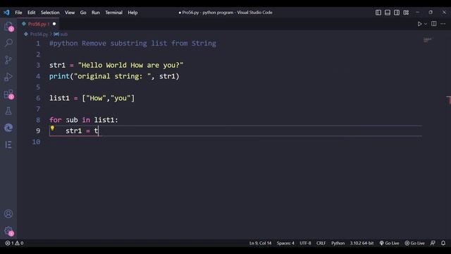 python program to remove substring list. #python #coding #newvideo