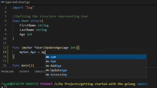 08.Structs with functions in Golang | BTP