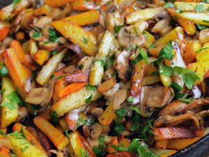Как приготовить-Жареный картофель с молодыми грибами и мясом