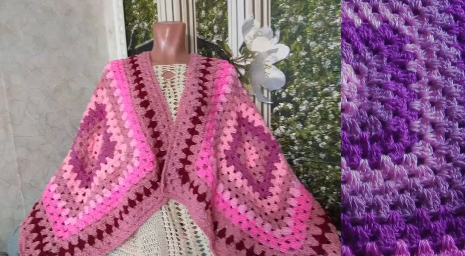 Пончо из трёх квадратов Используем остатки пряжи смотреть онлайн