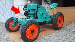 Запуск 12-ти сильного дизельного двигателя 1950 года на тракторе Kramer