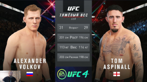 Александр Волков vs Том Аспиналл в поединке UFC 4